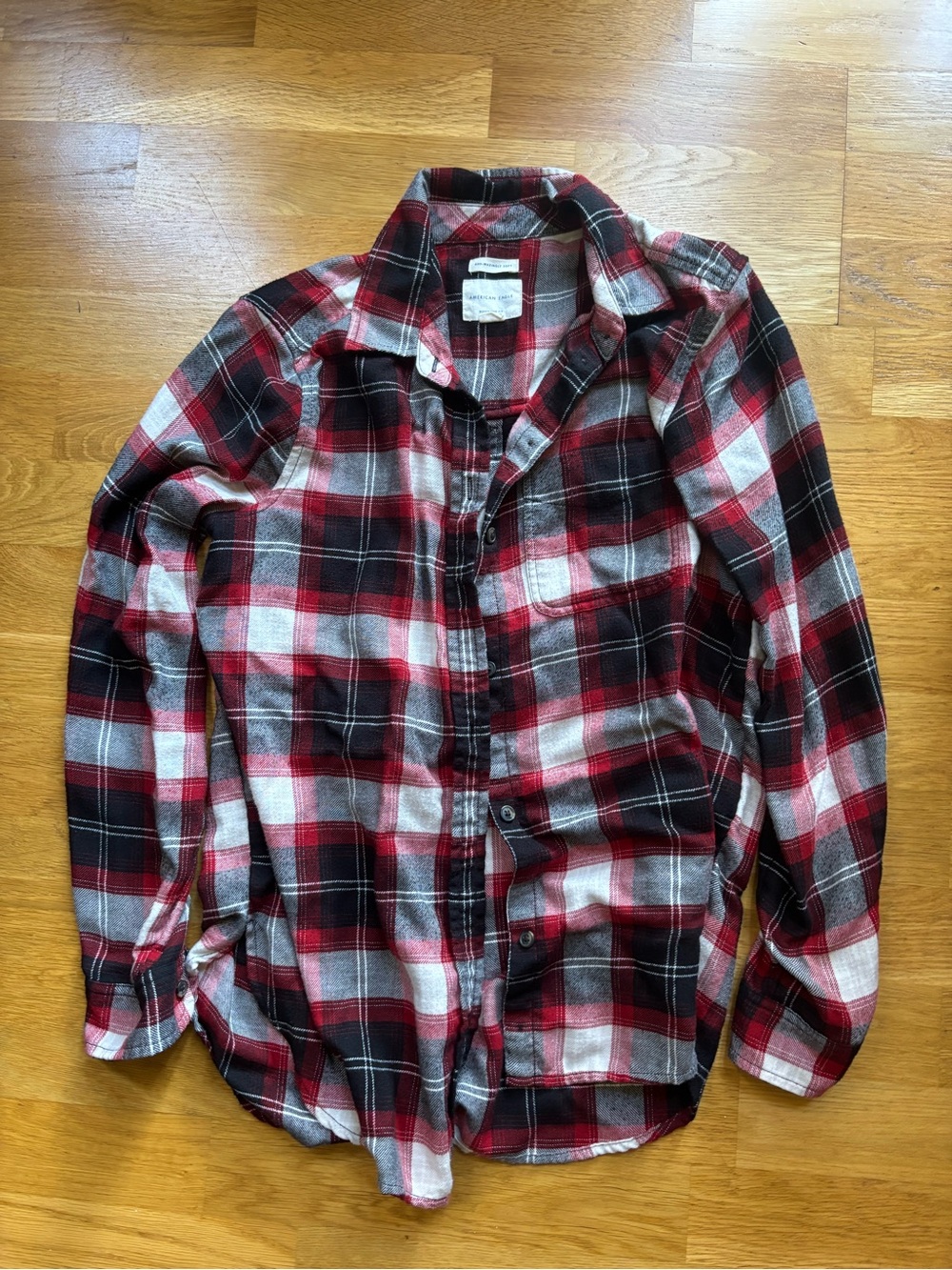 American Eagle Outfitters Red, Black & White Plaid Button-Down Shirt